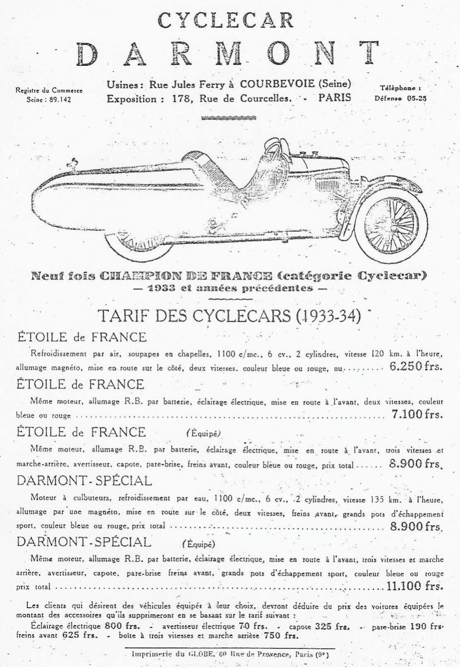 Tarif Darmont 1933